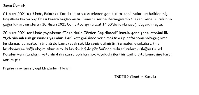 Olağan Genel Kurul Erteleme Duyurusu